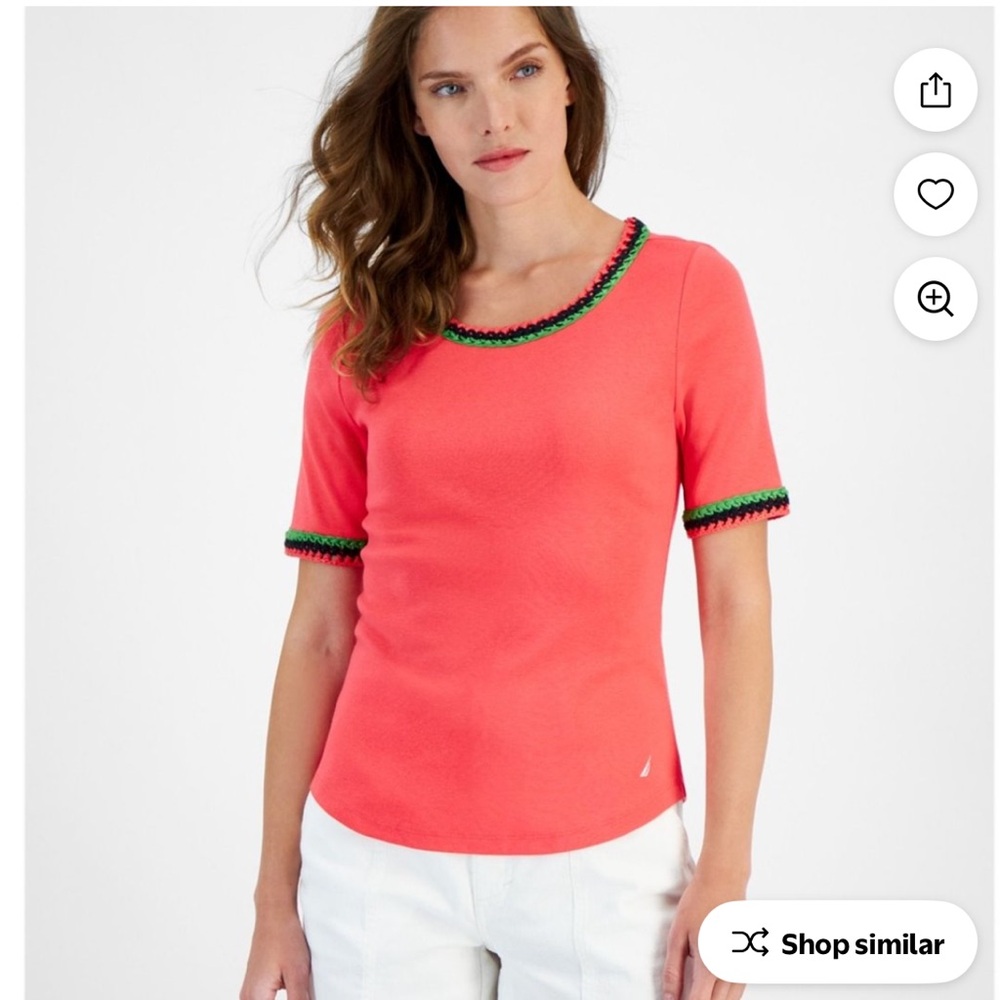 Nautica Women's Coral Tee with Green Accents